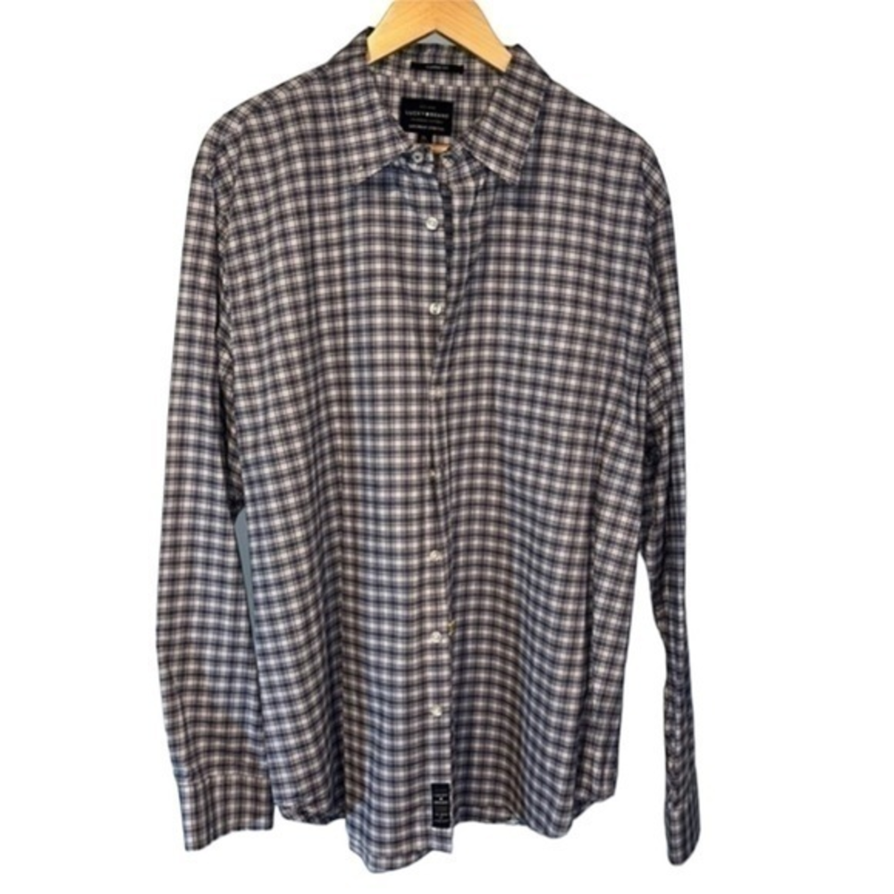 Lucky Brand Mens Saturday Stretch Plaid Button Down Shirt Navy  White XL‎ #164